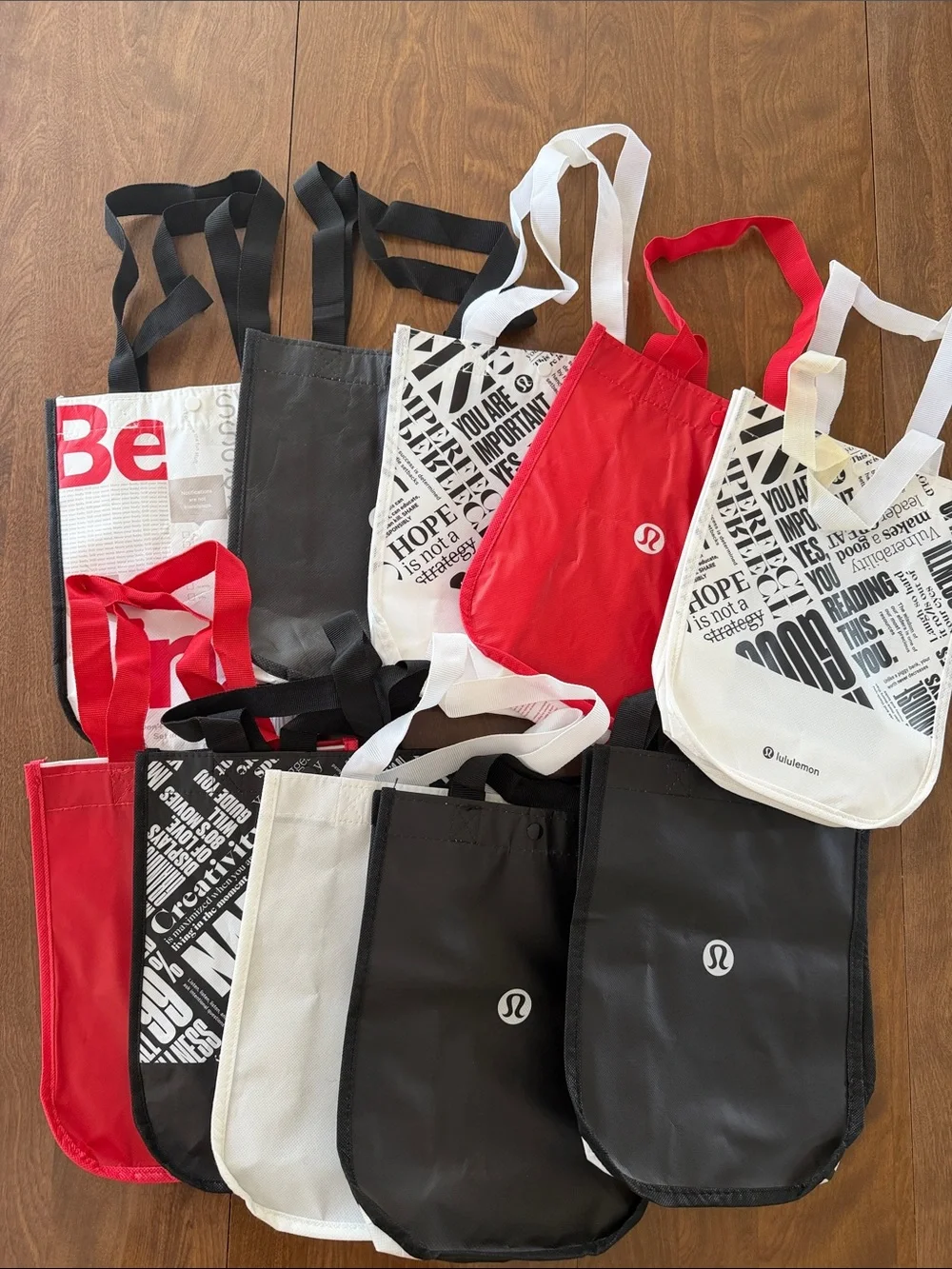 lululemon athletica Red, Black and White Reusable Tote Bag Bundle of 10
